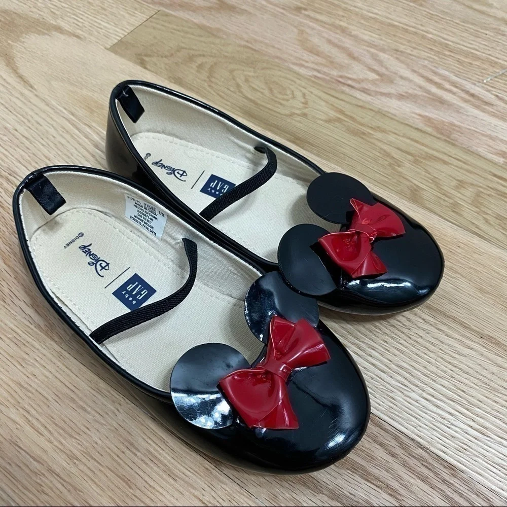 Gap Disney Minnie Mouse Toe Flats Sz 11 Black Red